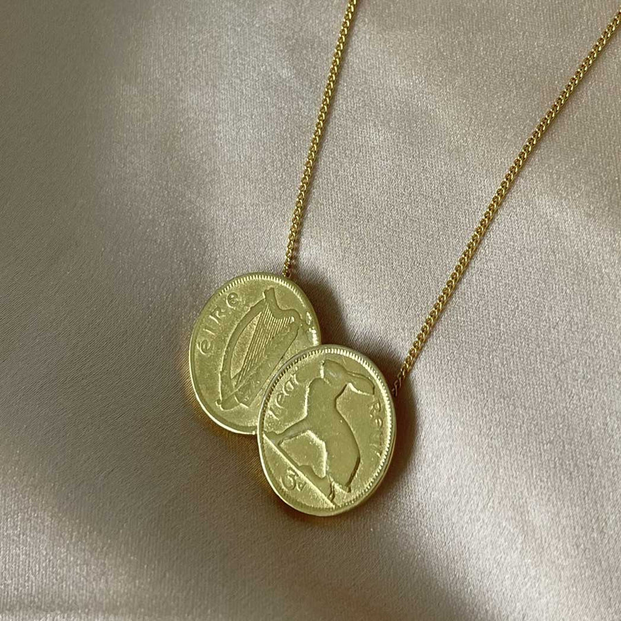 Old Irish Double Threepence Coin Necklace