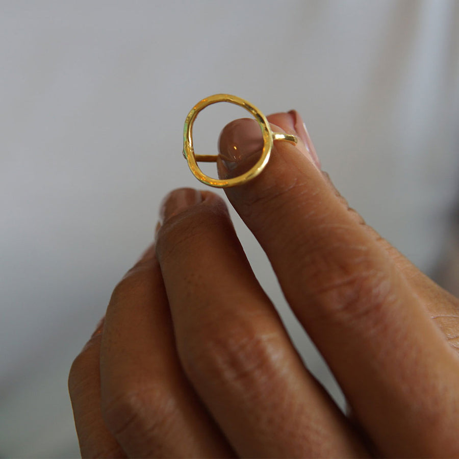 Gold Circle Ring with Hammer Design
