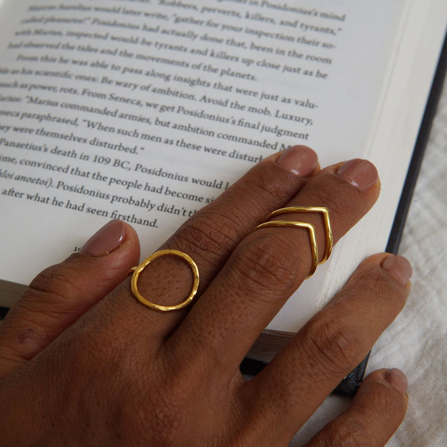 Gold Circle Ring with Hammer Design