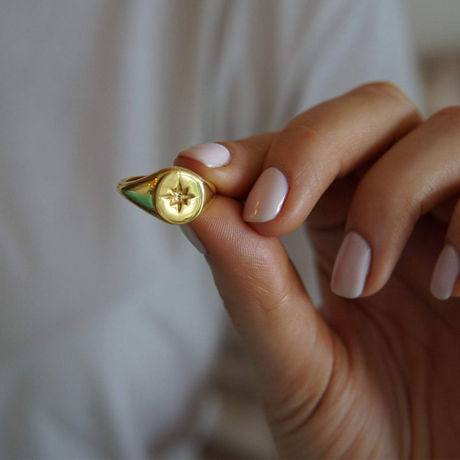 Gold Signet Ring with Star Detail