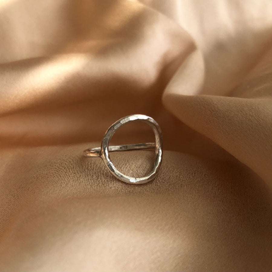 Sterling Silver Circle Ring with Hammer Design