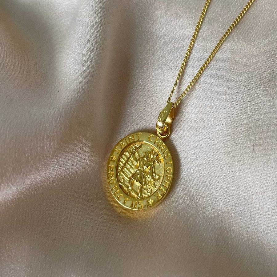 Gold St. Christopher Coin Necklace