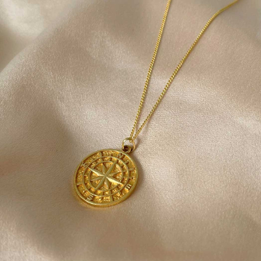 Gold Compass Necklace with Coordinates of Ireland
